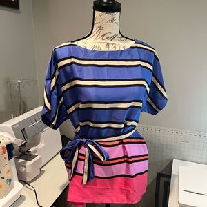 Ann Taylor Blue and White Boxy Tie Front Blouse